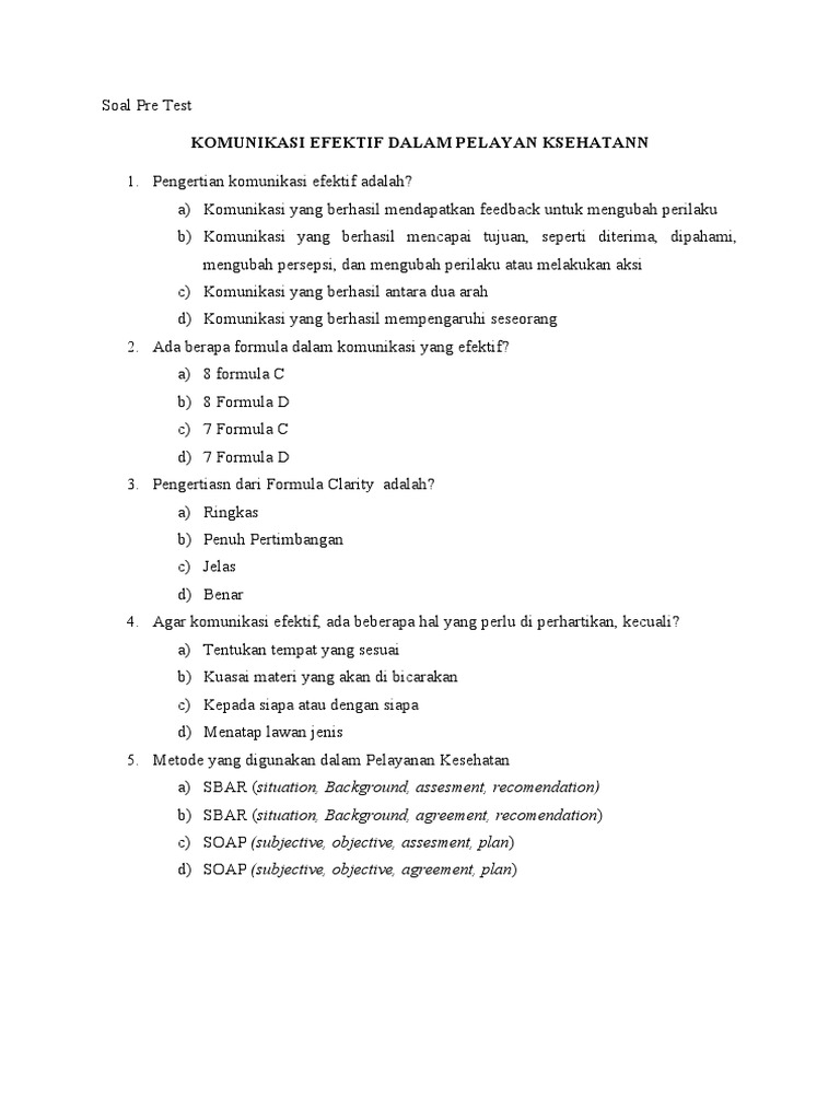 Soal Pre Test Dan Post Test Pdf