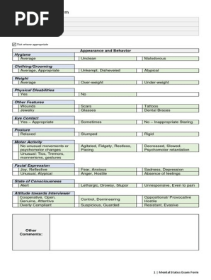 Mental Status Exam Form