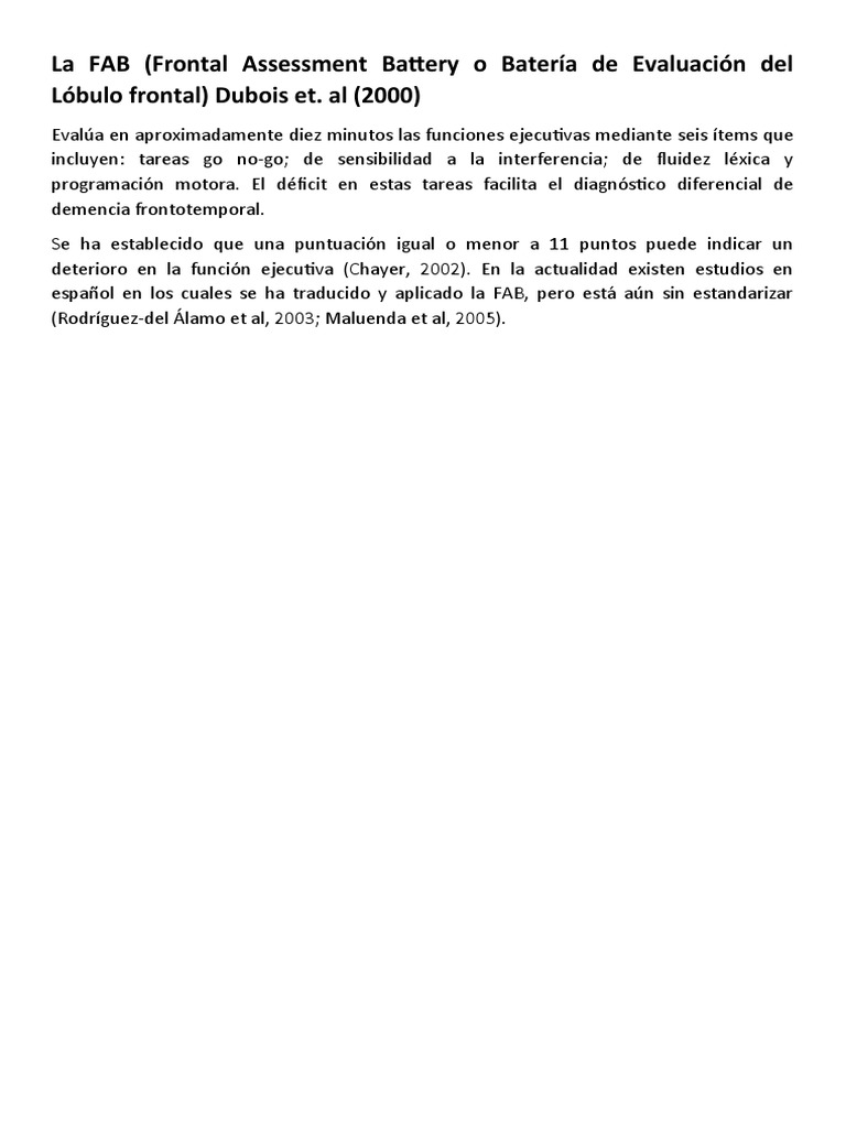 Protocolo FAB para Evaluación Neuropsicológica | PDF | Ciencia ...