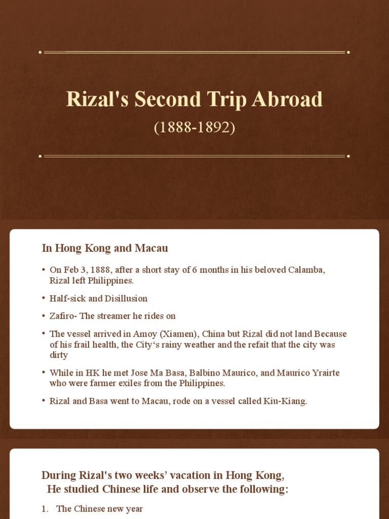 Rizal's Second Travel Abroad Overview | PDF | Philippines