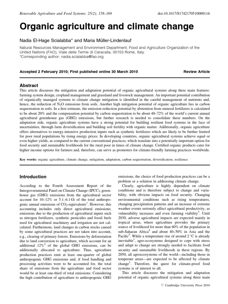 Organic Agriculture and Climate Change | PDF | Organic Farming ...