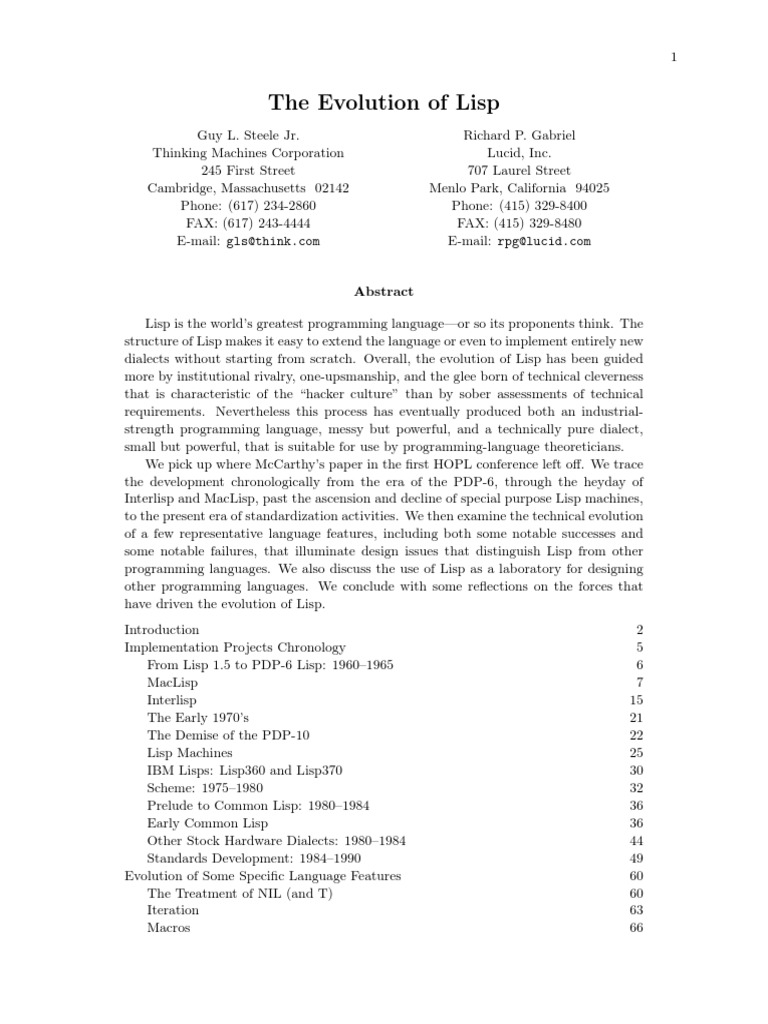 The Evolution of Lisp | PDF | Scheme (Programming Language ...