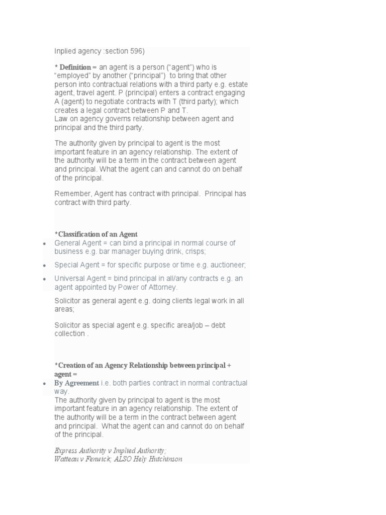 Implied agency essentials pdf law of agency legal liability