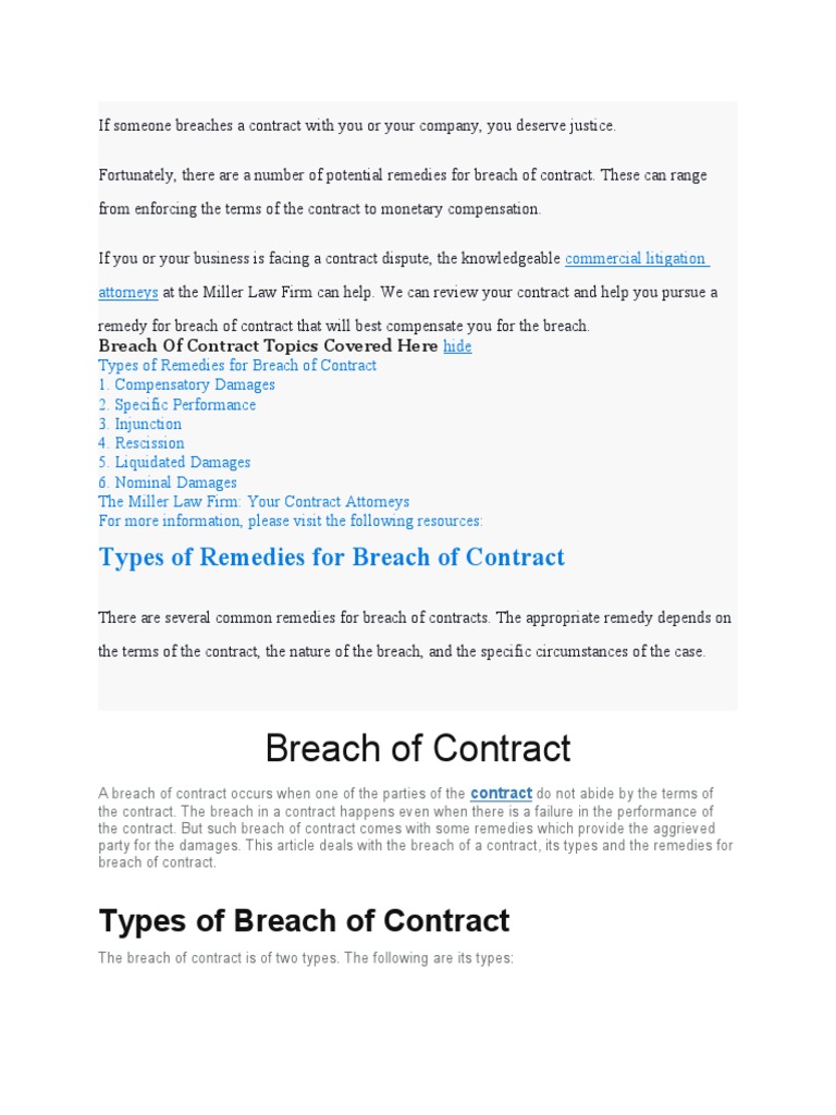 Remedy For Breach PDF Damages Legal Remedy