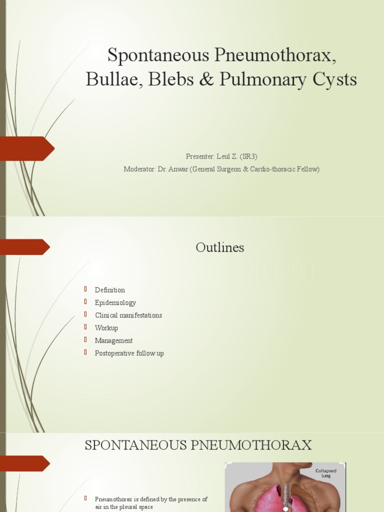 Pneumothorax, Bullae, Blebs PDF Lung Chronic Obstructive Pulmonary Disease