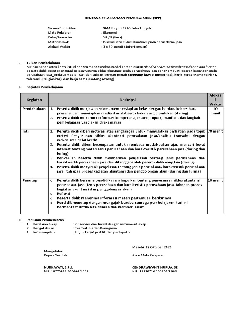RPP Contoh Model Blended Learning | PDF | Karier & Perkembangan