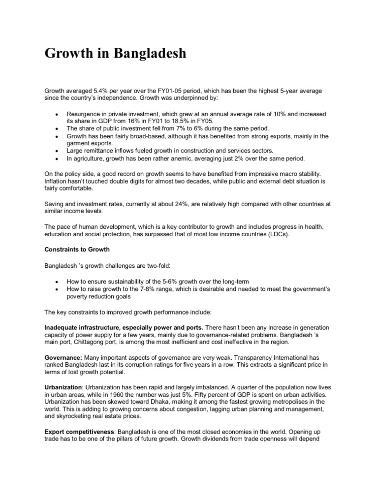 Growth in Bangladesh | PDF | Finance & Money Management | Social Science