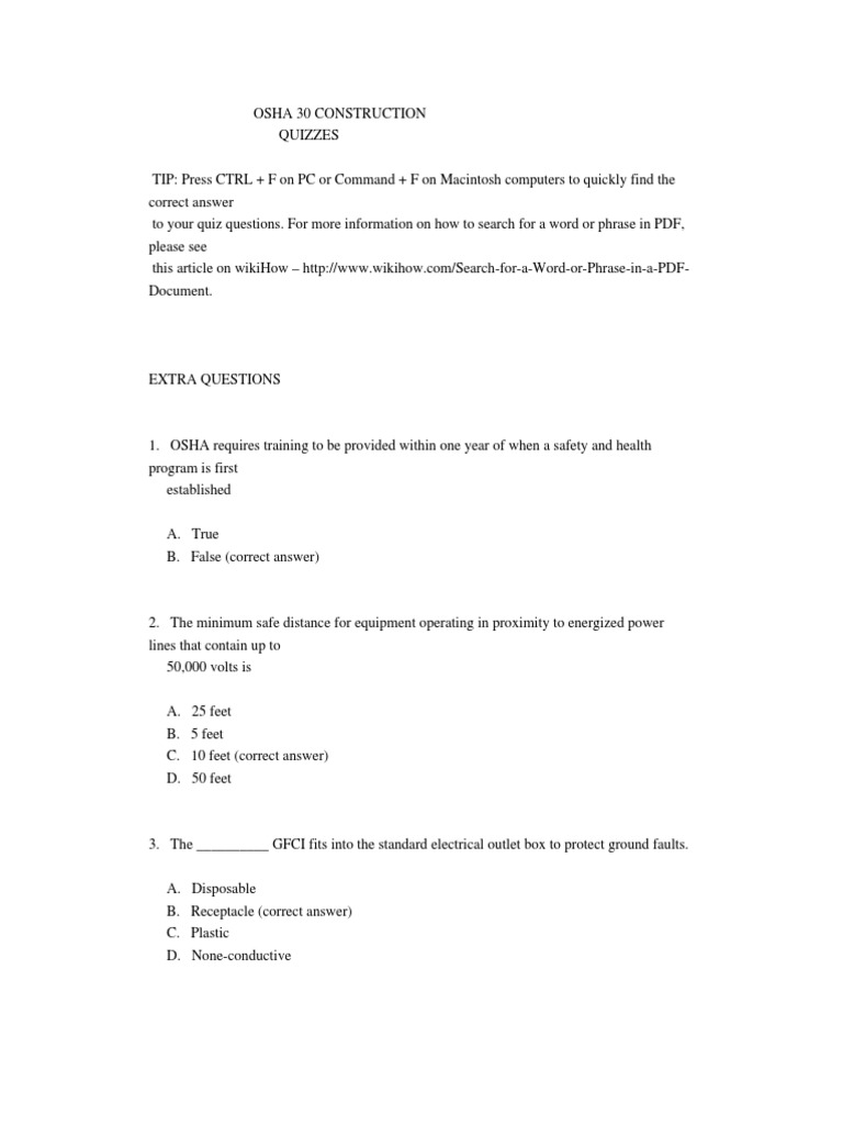 OSHA 30 Construction Quizzes V 2.0 SelfMade1 PDF Occupational