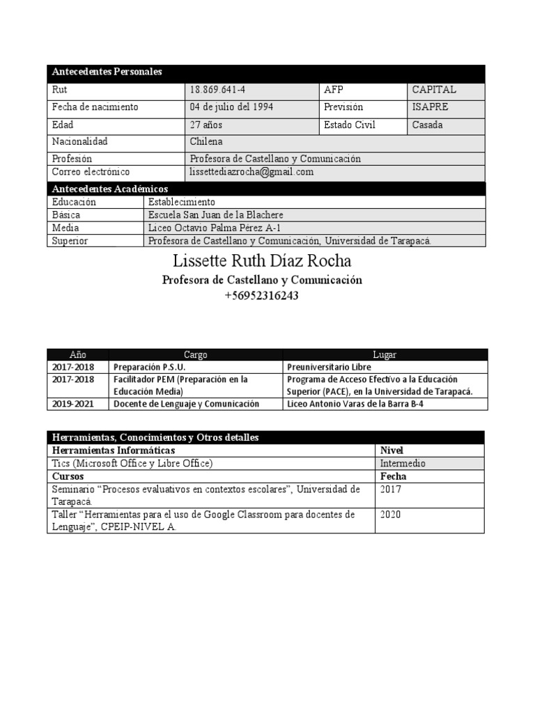 Perfil Profesional de Lissette Díaz Rocha | PDF