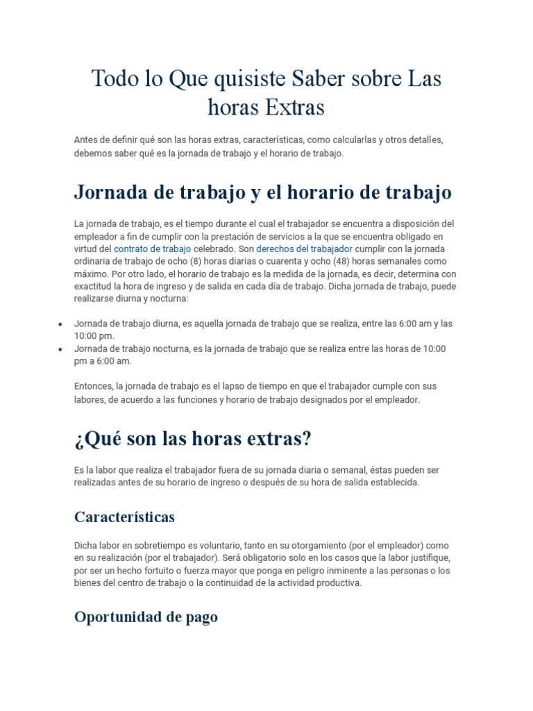 Todo sobre horas extras y sobretiempo | PDF | Tiempo de trabajo | Salario