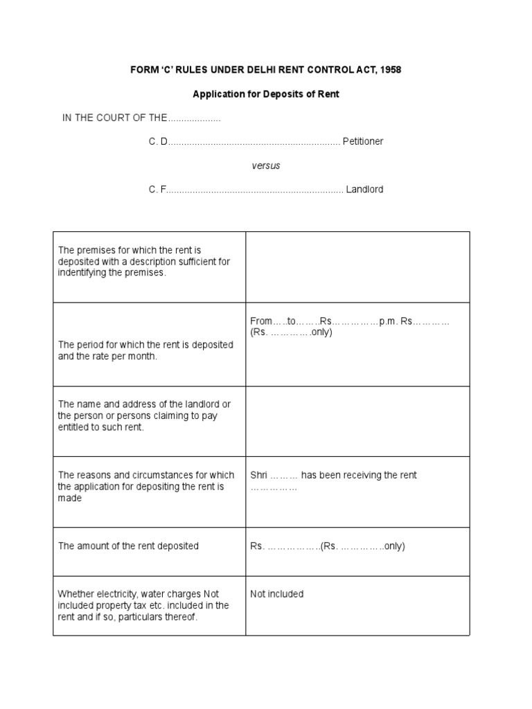 Form C' Rules Under Delhi Rent Control Act, 1958 PDF Leasehold