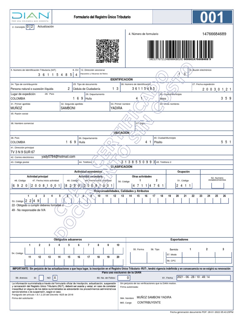 Cedula y Rut Representante Legal | PDF