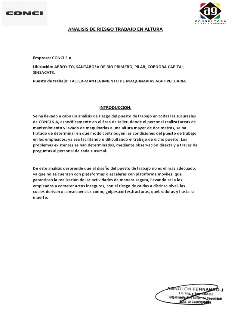 Analisis de Trabajo en Altura Conci | PDF