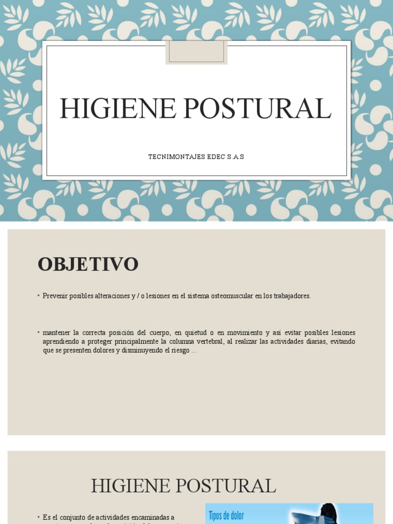 Higiene Postural y Ergonomía Laboral | PDF | Dolor lumbar | Factores ...