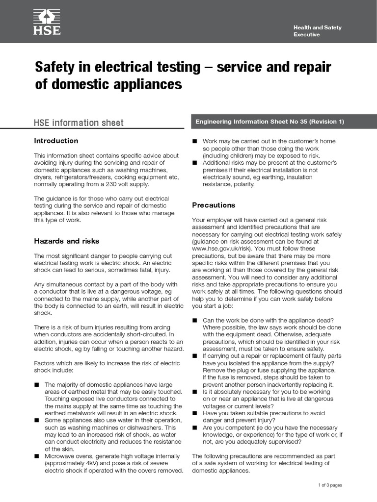 Eis35Safety in Electrical Testing Servicing and Repair of Domestic