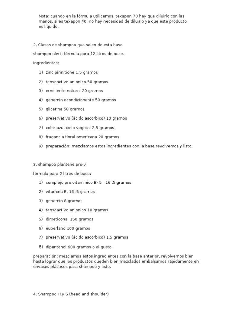Fórmulas de Shampoo y sus Ingredientes | PDF | Jabón | Aluminio