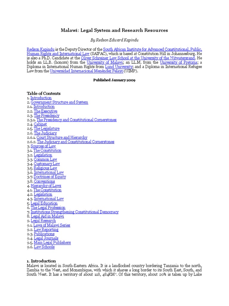 Malawi Legal Systems Paper | PDF | Presidents Of The United States ...