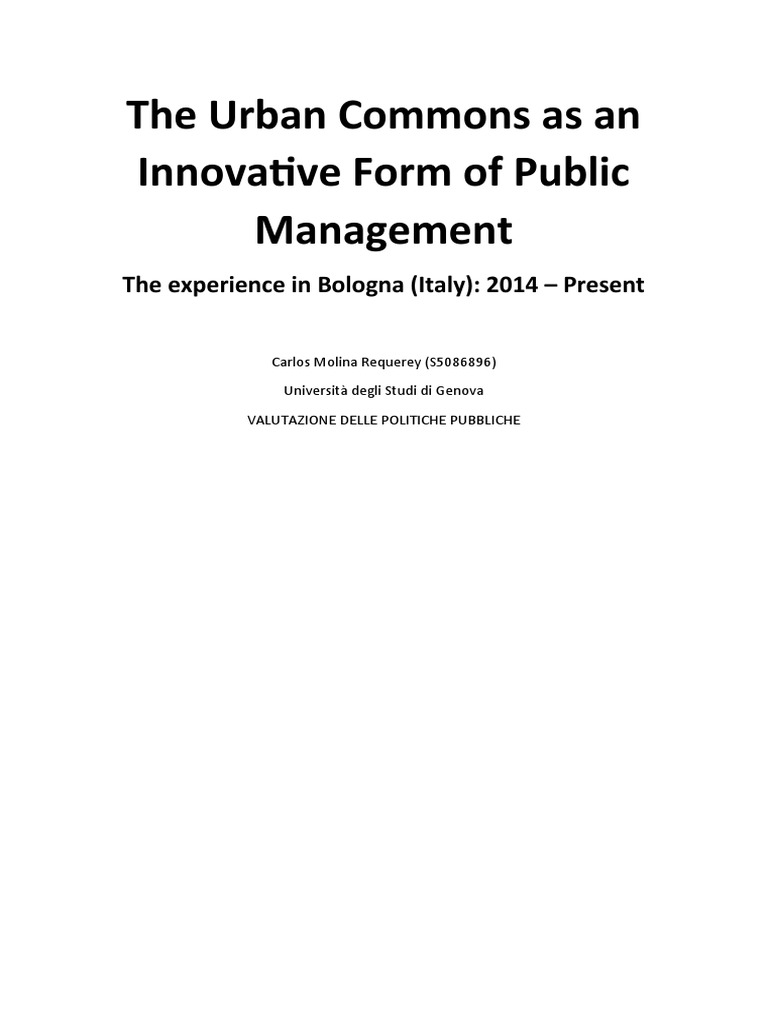 The Urban Commons As An Innovative Form Of Public Management Download
