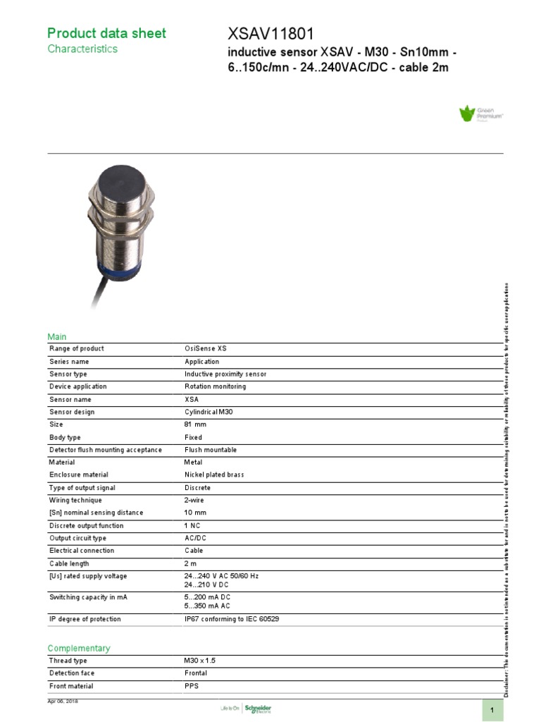 XSAV11801 | Download Free PDF | Alternating Current | Sensor