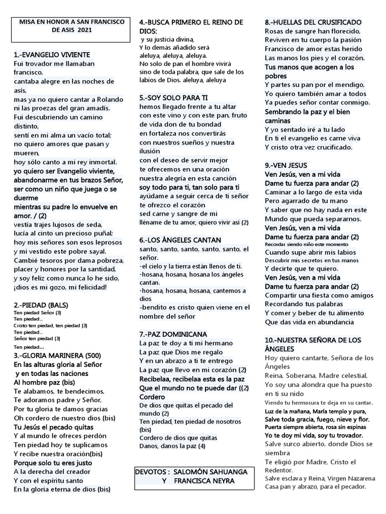 Misa en Honor A San Francisco de Asis 2021 | PDF | Cristo (título ...