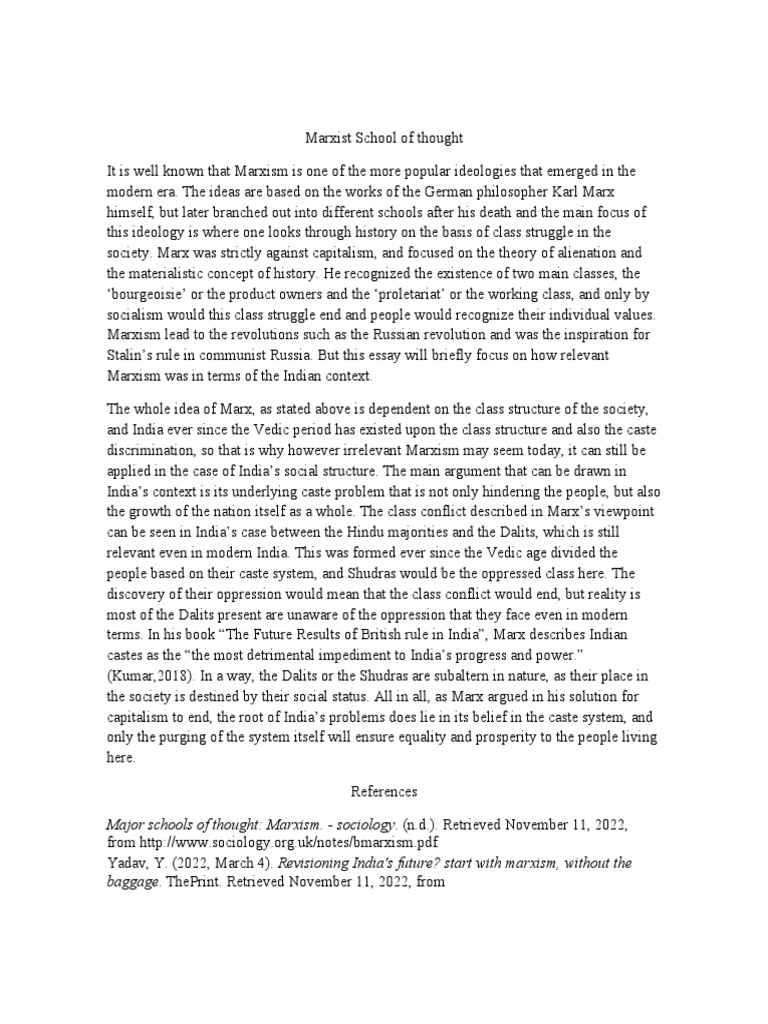 Marxist School of Thought | PDF | Marxism | Karl Marx