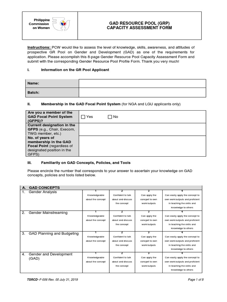 GAD Resource Pool Capacity Assessment | PDF | Gender And Development ...