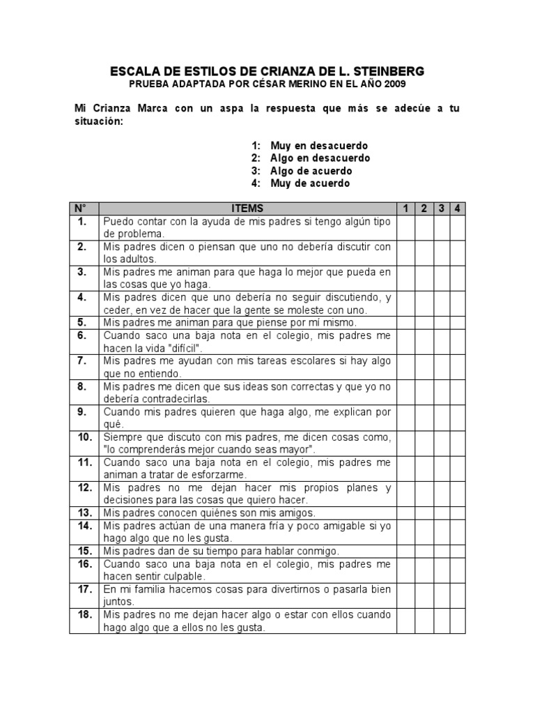Escala De Estilos De Crianza De L Pdf