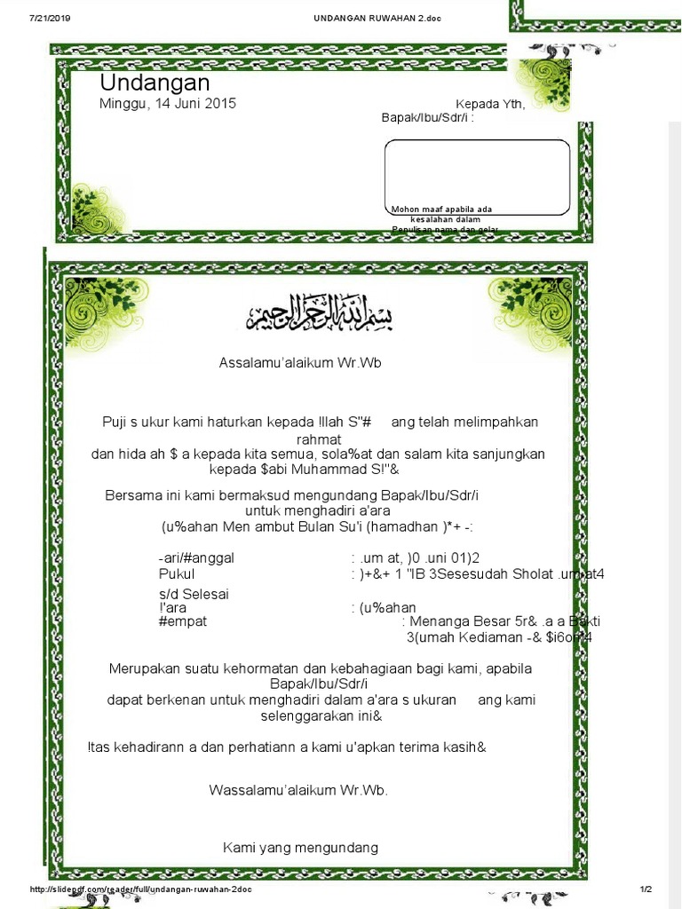 Dokumen - Tips Undangan Ruwahan 2doc | PDF