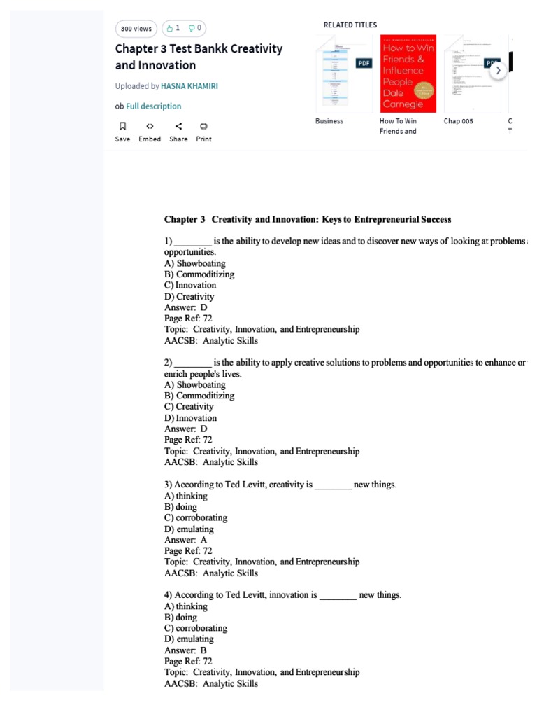 Creativity and Innovation Test Bank | PDF | Strategic Management ...