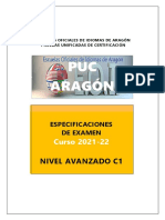 Escuela Oficial Idiomas Aragon Especificaciones-C1 - Ingles - 2021 - 22