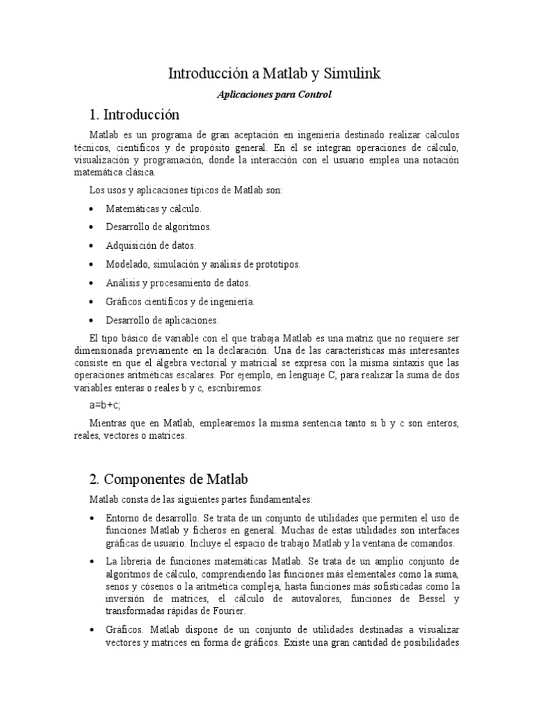 Introducción A Matlab y Simulink PDF Matriz (Matemáticas