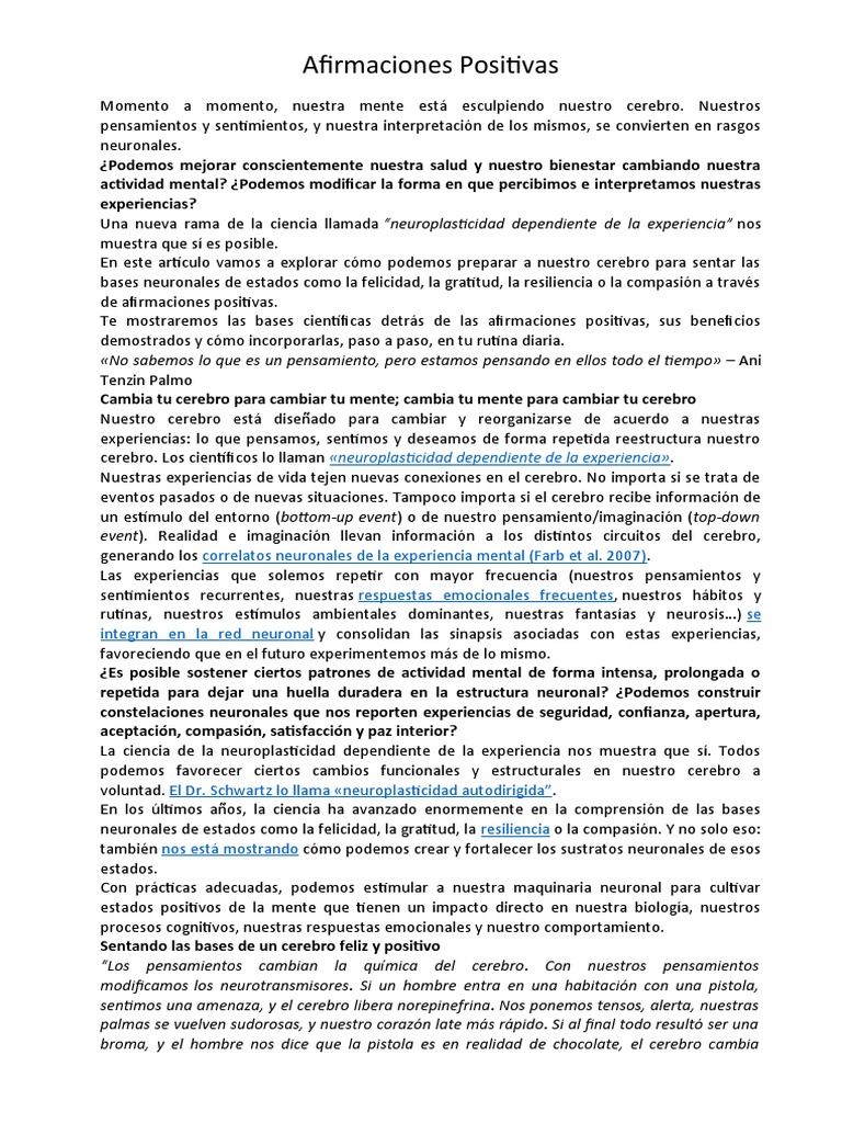 Cómo utilizar las afirmaciones positivas para cambiar tu cerebro y tu ...