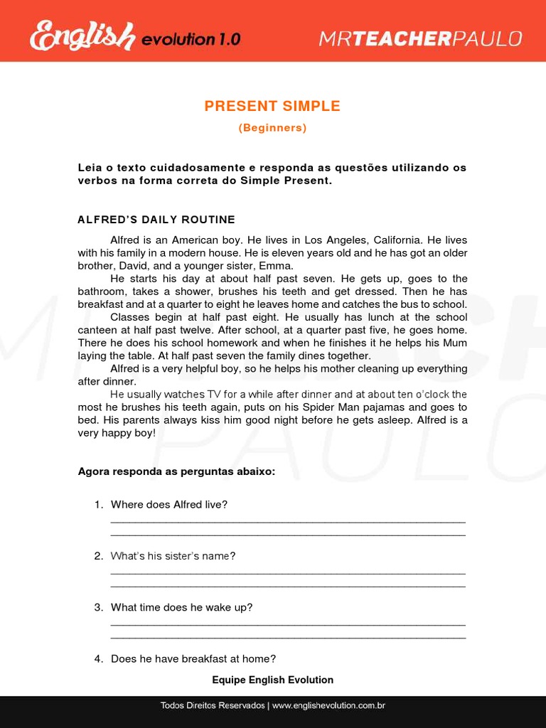 Atividades - Present Simple (Beginners) | PDF