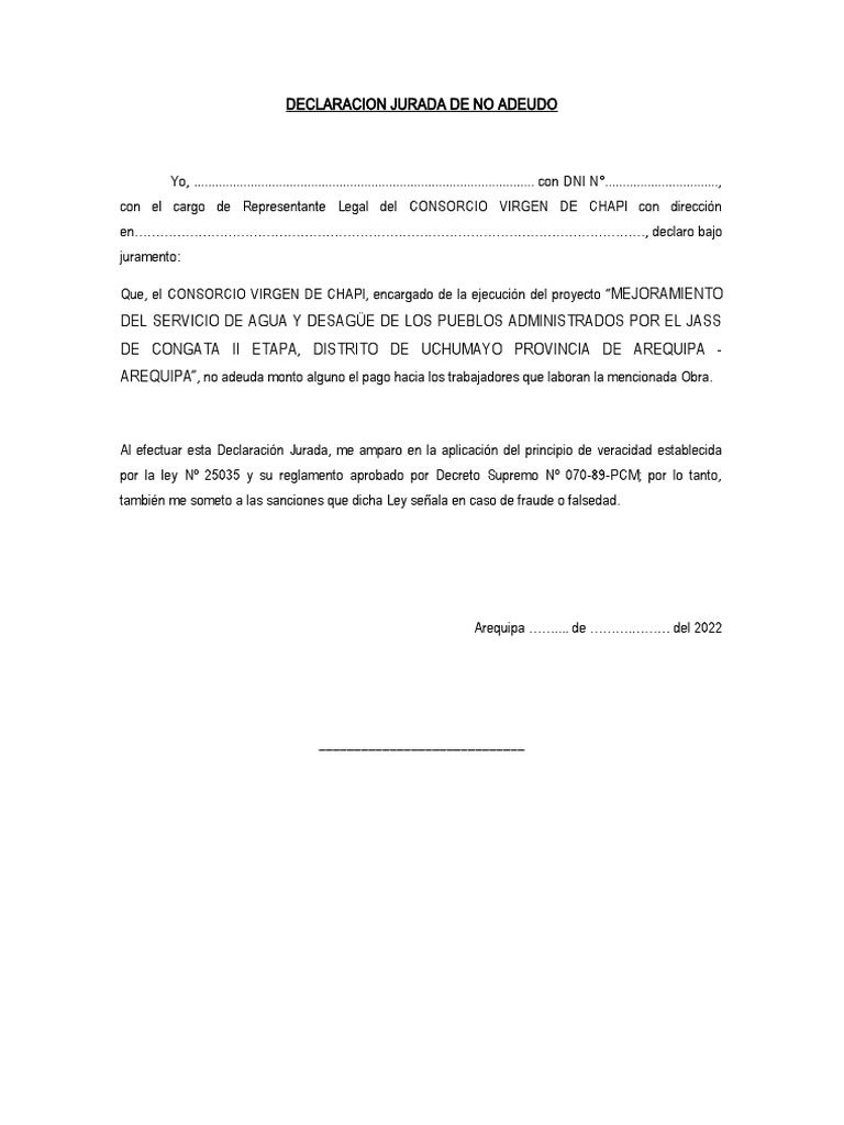 Declaracion Jurada de No Adeudo | PDF