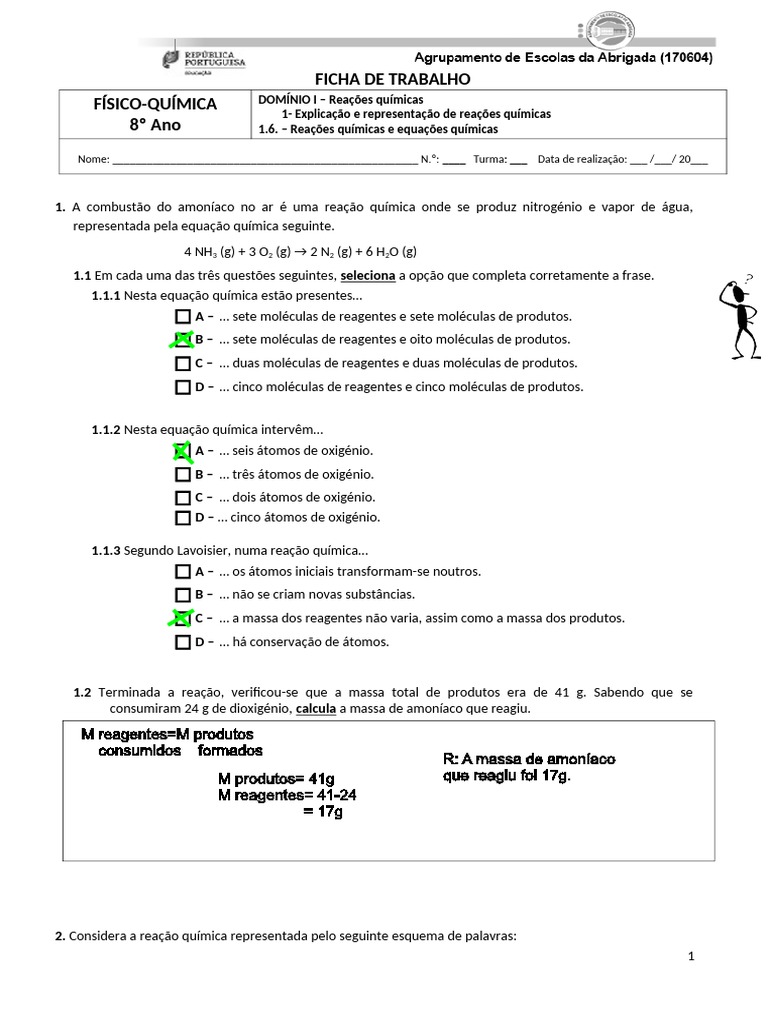 Ficha de Acerto de Equações Químicas | PDF | Reações químicas | Química