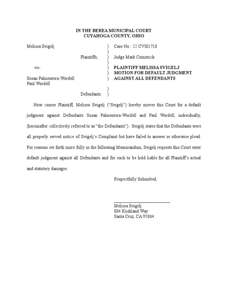 Plaintiff motion for default judgment not notarized pdf default