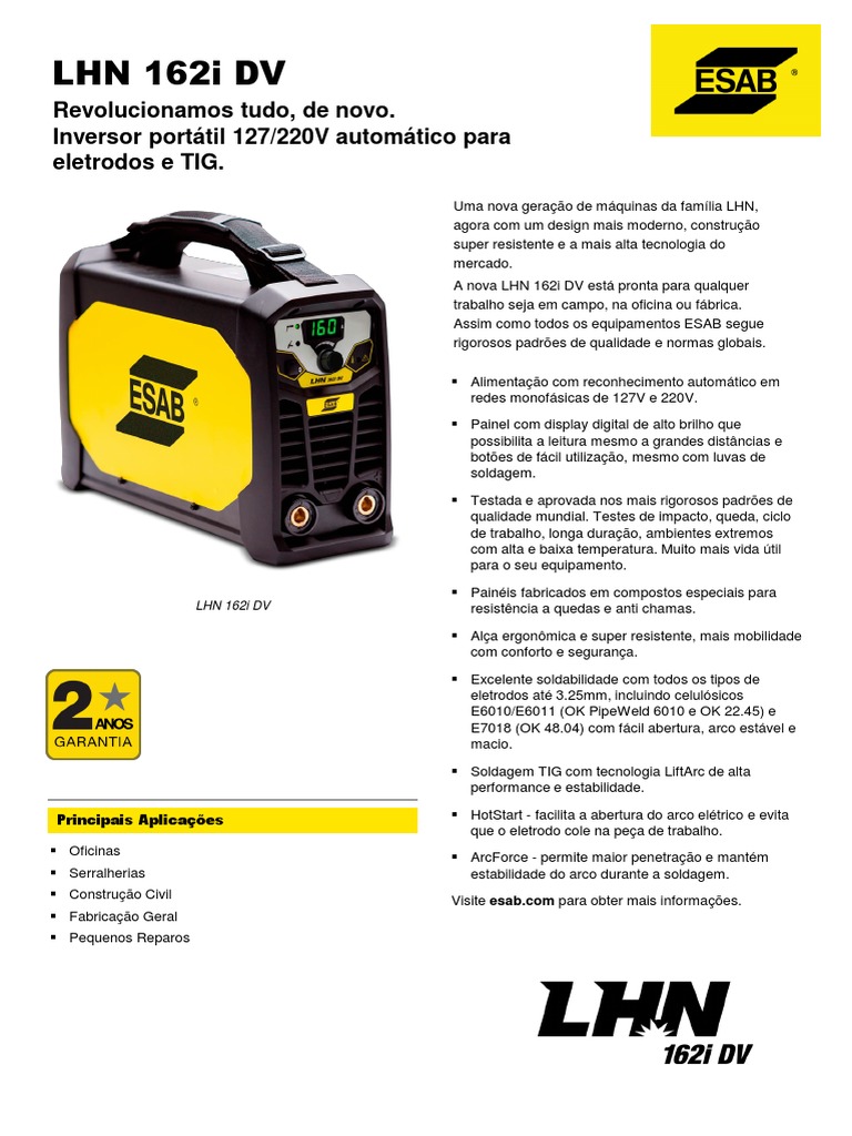 Manual Maquina de Solda Inversora Esab LHN 162i DV | PDF
