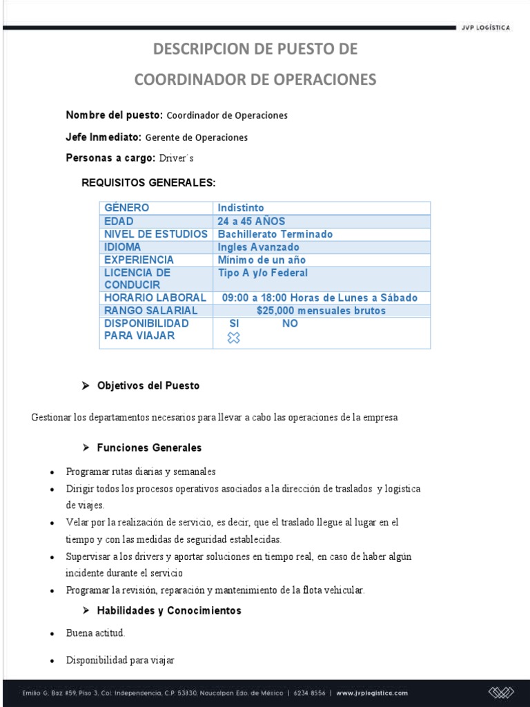 DP Coordinador de Operaciones | PDF