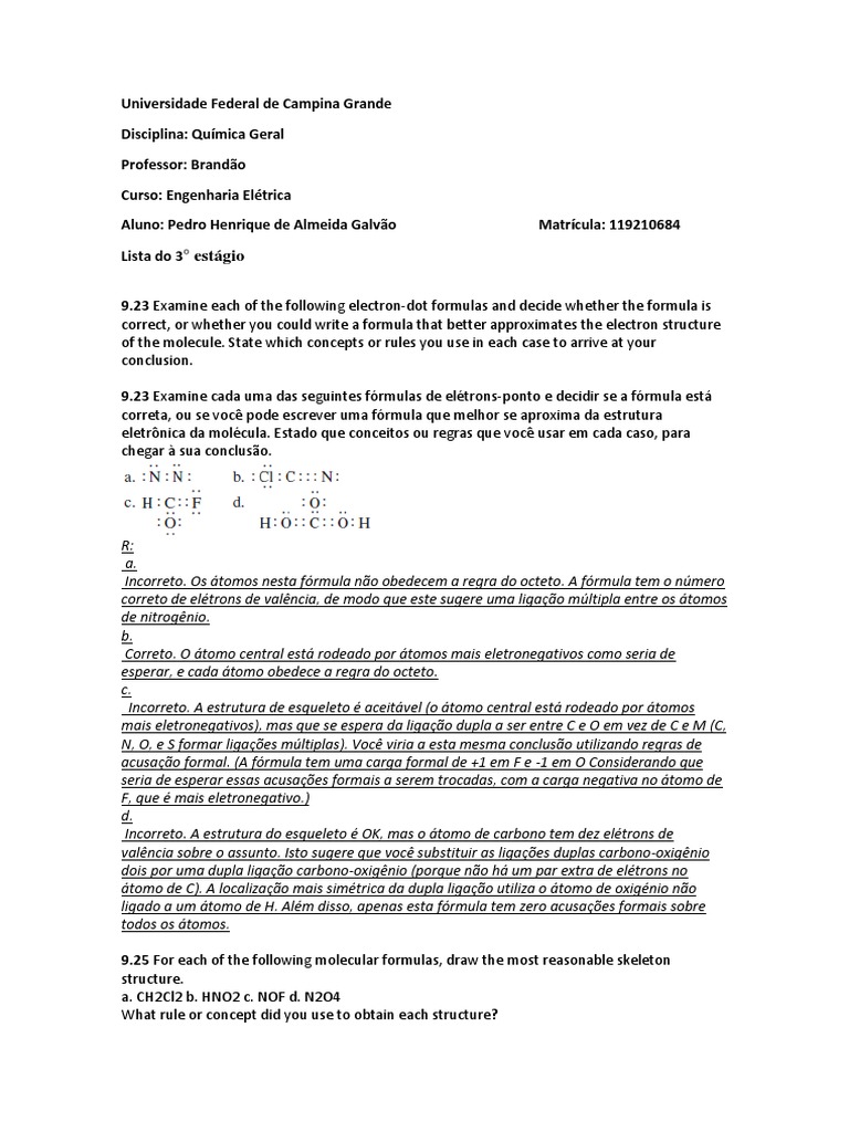 3 Lista Quimica | PDF | Ligação química | Oxigênio, image size:768x1024