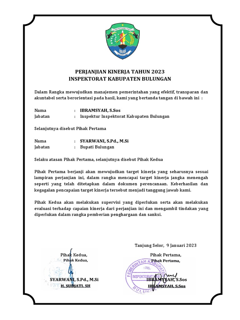 Perjanjian Kinerja Pdf