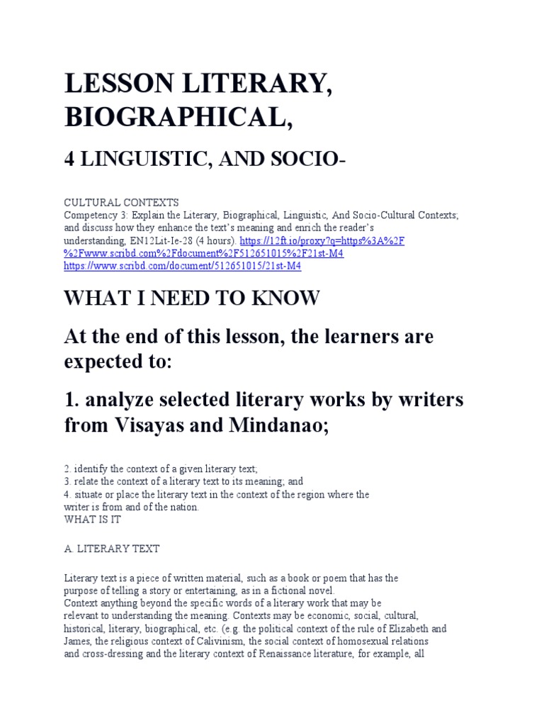 Literary Biographical Linguistic And Socio Cultural Contexts