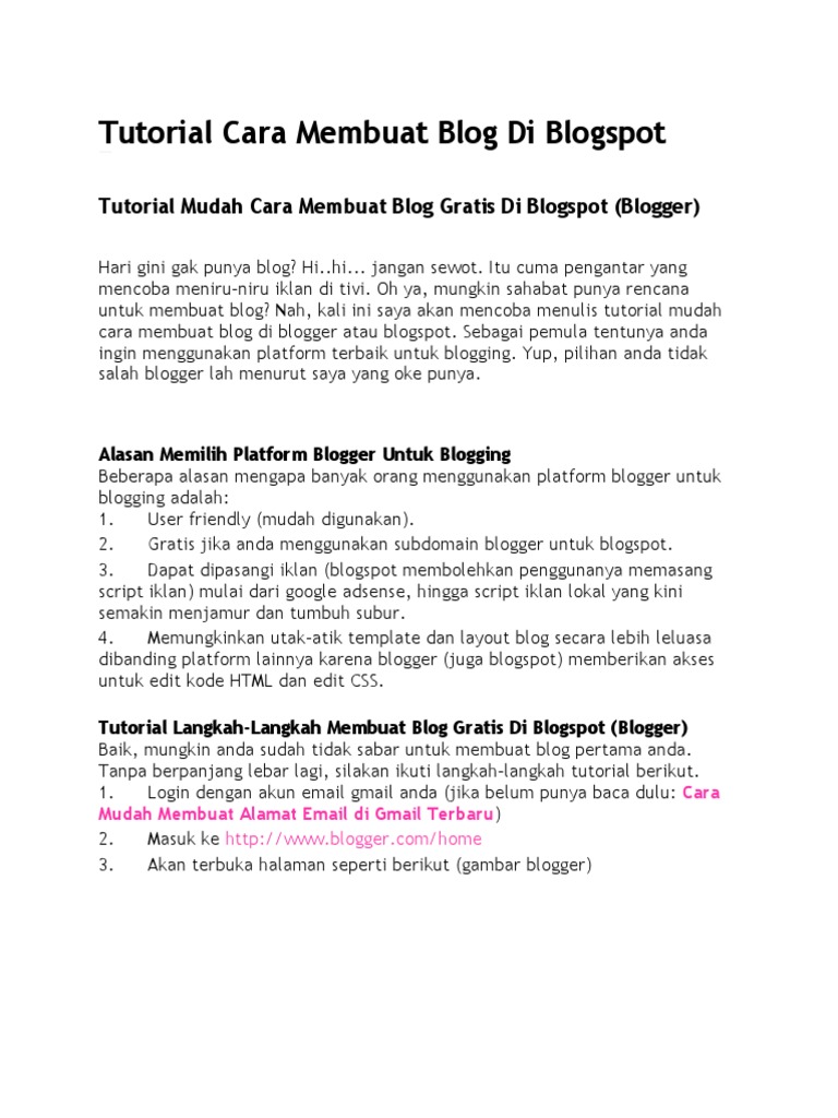 Tutorial Membuat Blog Di Blogspot Pdf