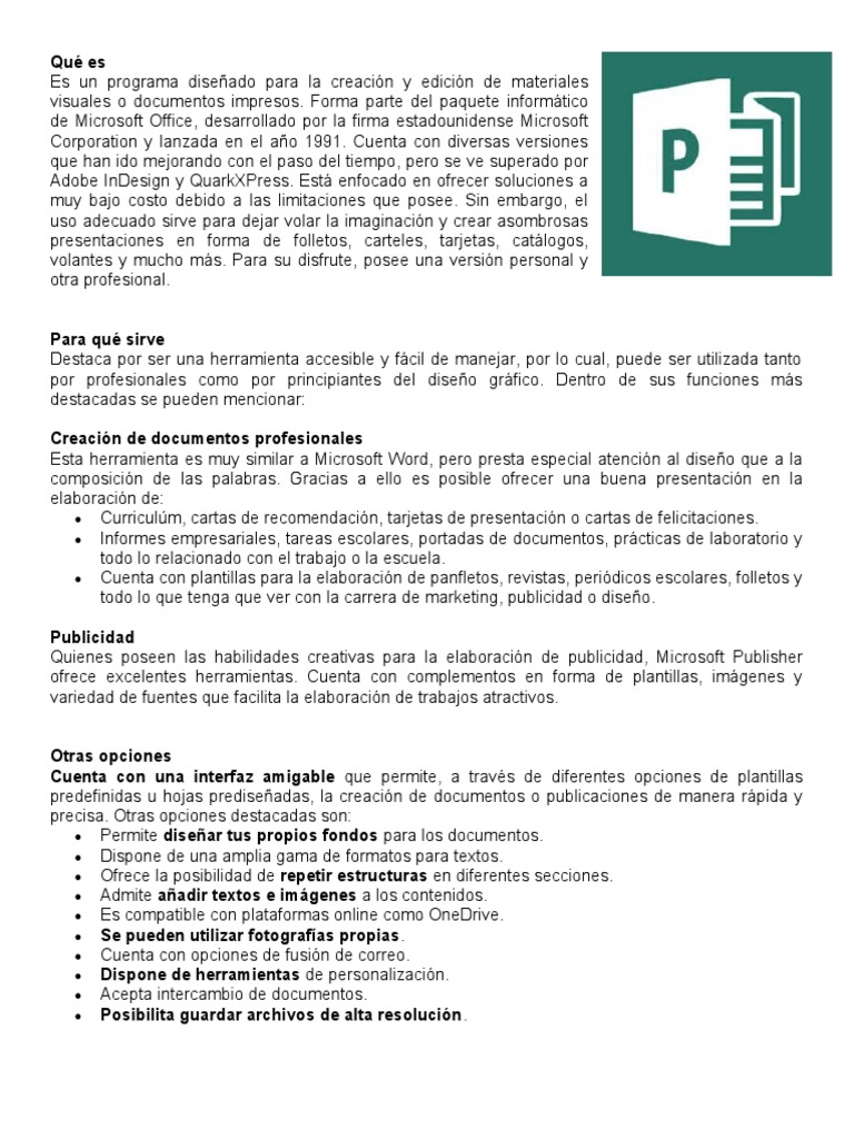 Qué Es Publisher | PDF | Microsoft | Diseño gráfico