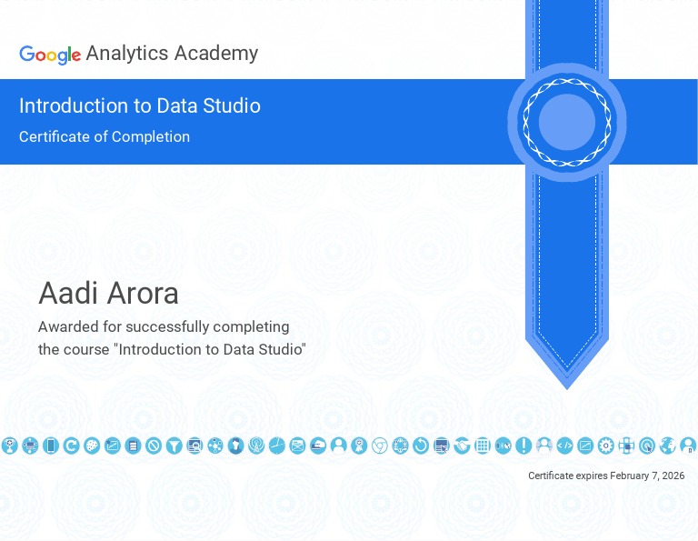 Aadi Arora: Data Studio Certificate | PDF | Art | Computers