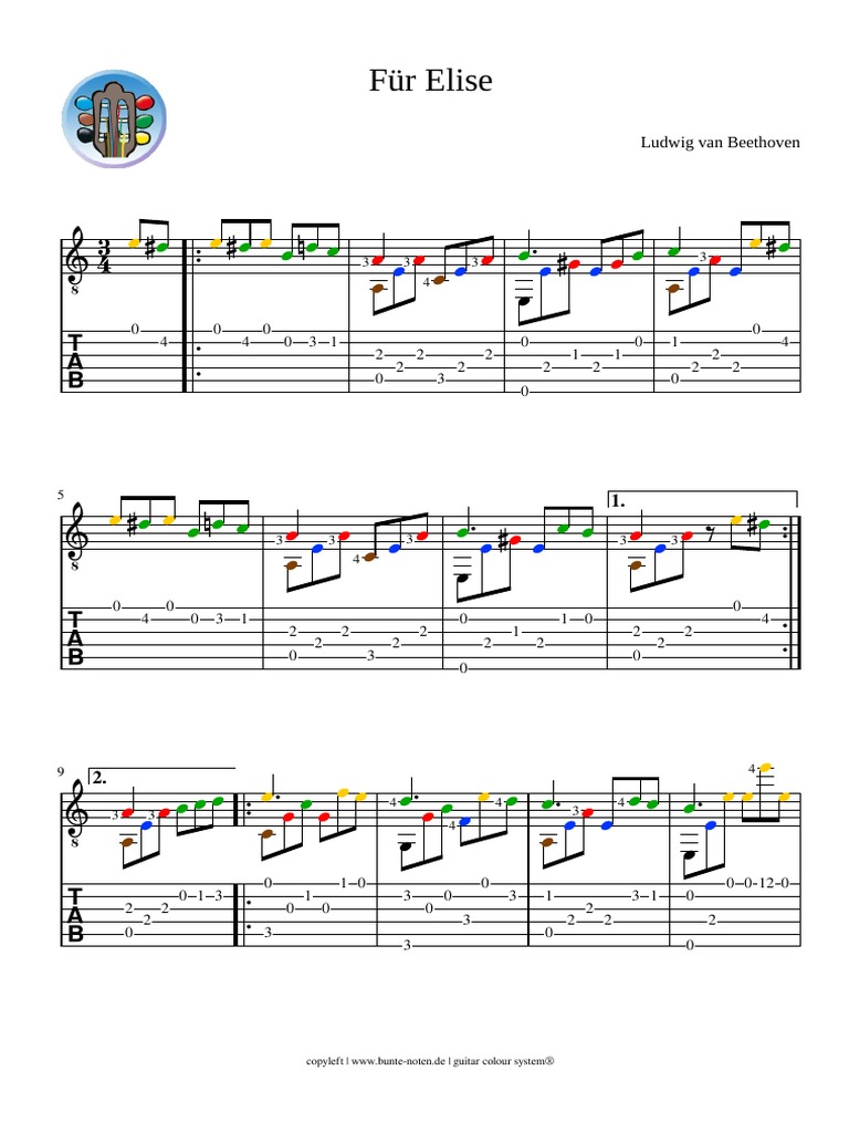 FR Elise Noten Und Tabulatur FR Gitarre PDF Ludwig Van Beethoven Compositions