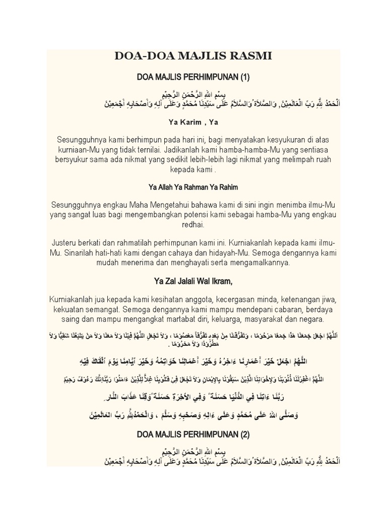 Doa-Doa Majlis Rasmi: Ya Karim, Ya | PDF