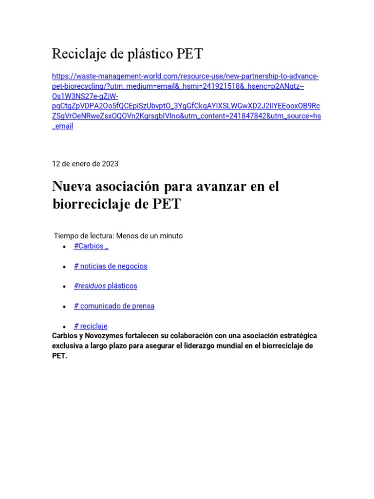 Reciclaje de Plástico PET | PDF | Reciclaje | El plastico
