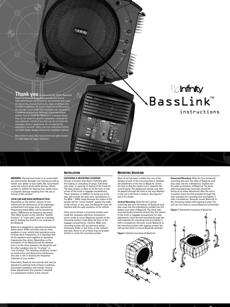Infinity BassLink Manual | PDF | Trunk (Car) | Loudspeaker