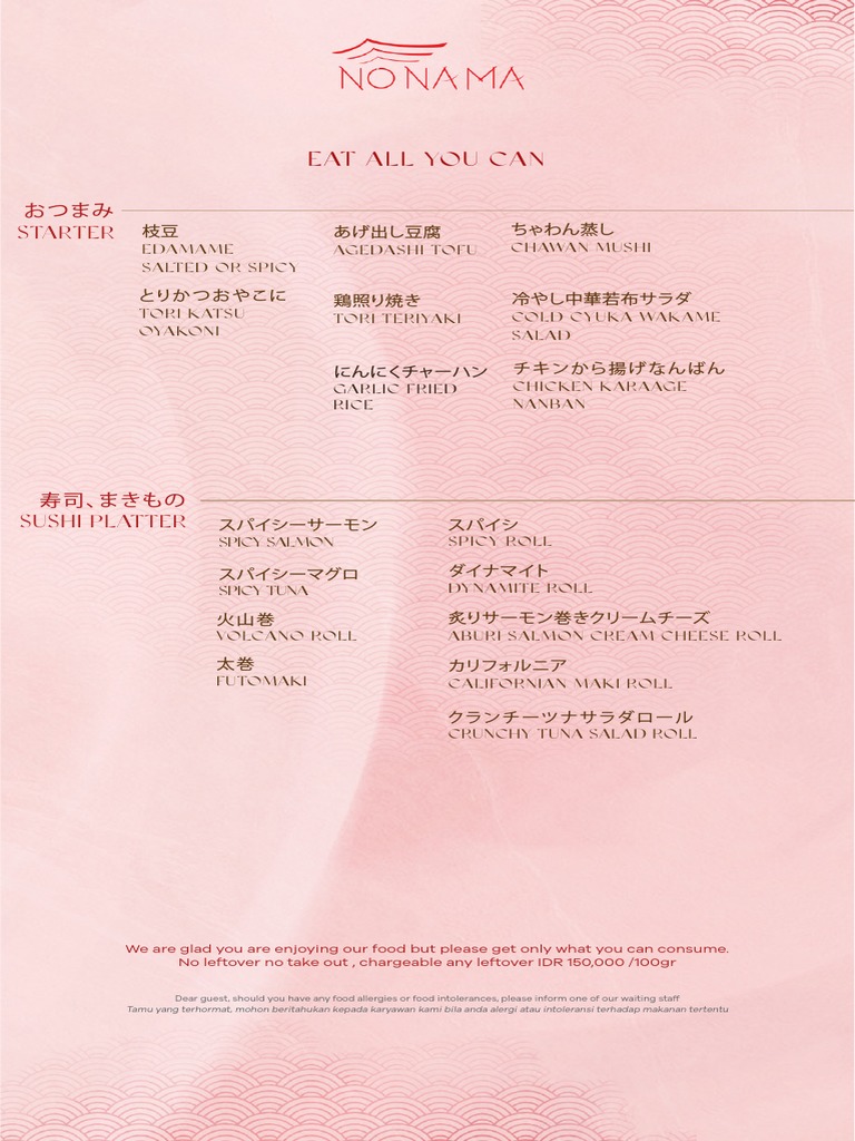 Nonama Menu | PDF | Sushi | Cuisine