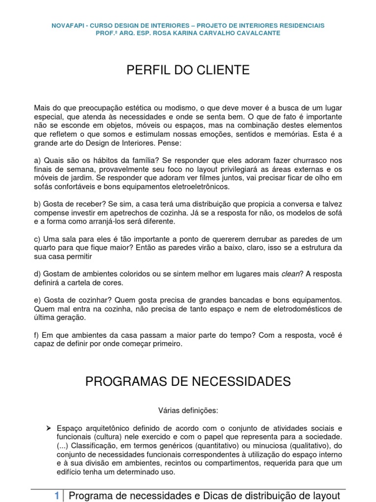 Programas de Necessidades e Dicas de Distribuição de Layout | PDF | Esboço  | Science